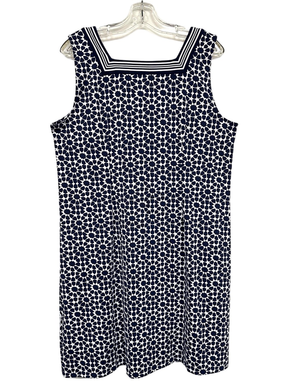 Talbots Navy White Nautical Dress XL Petite Square Neck Jersey Shift Preppy